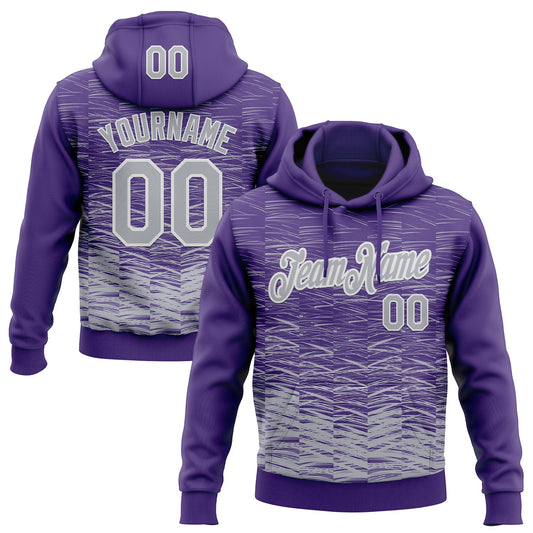 Custom Stitched Purple Gray-White Line Sports Pullover Sweatshirt Hoodie - Main View
