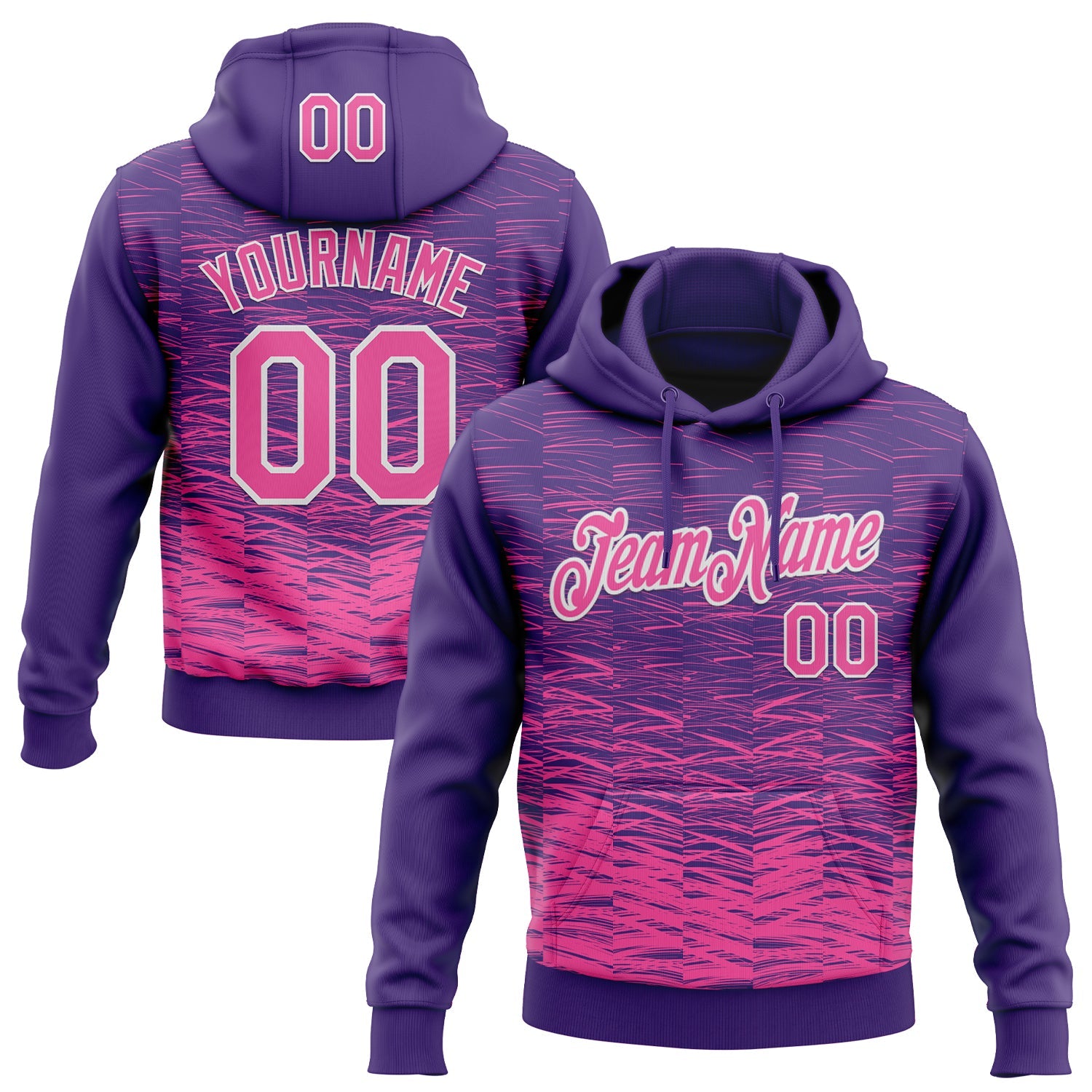 Custom Stitched Purple Pink-White Line Sports Pullover Sweatshirt Hoodie - Main View