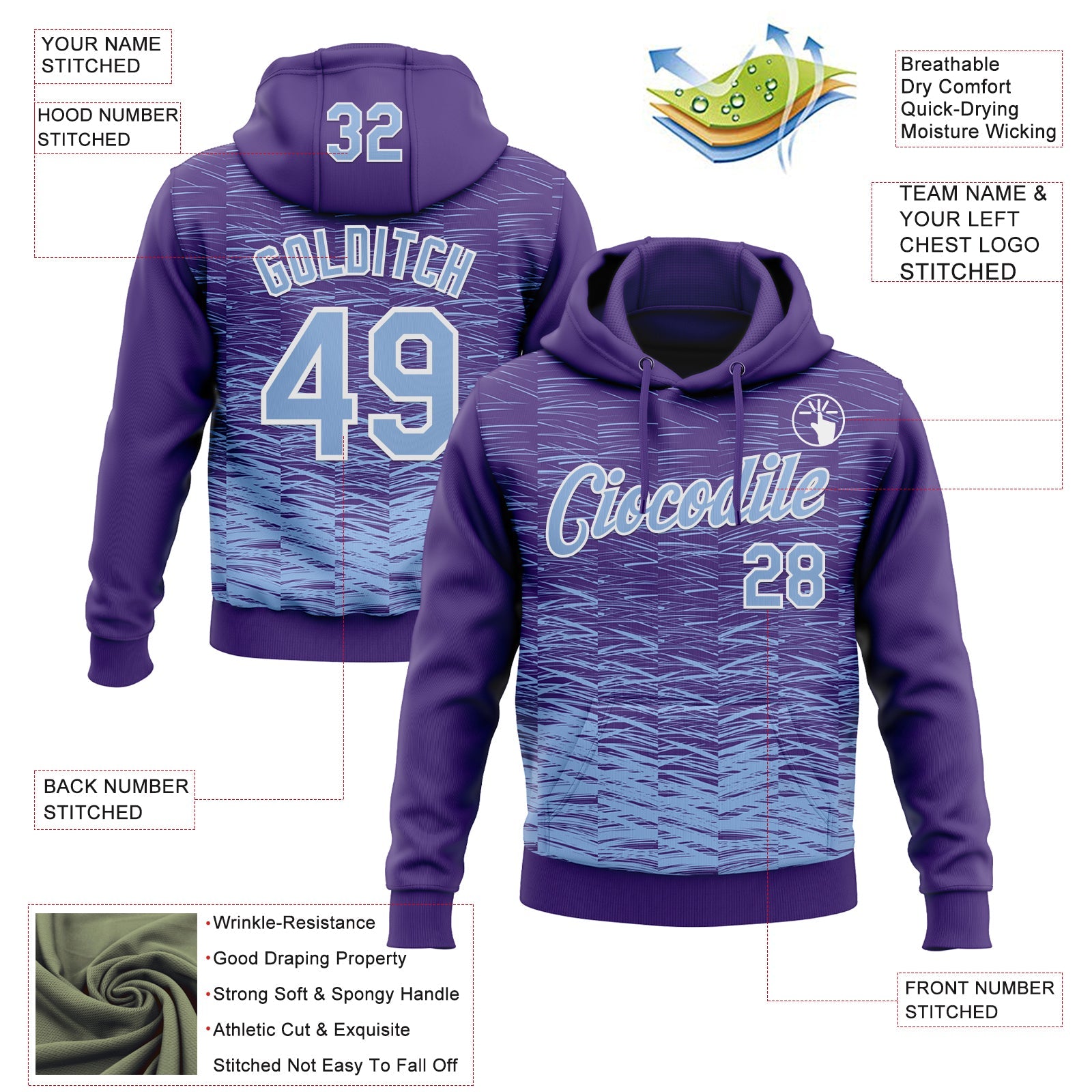 Custom Stitched Purple Light Blue-White Line Sports Pullover Sweatshirt Hoodie view 4