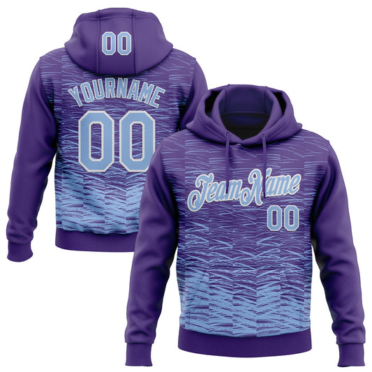 Custom Stitched Purple Light Blue-White Line Sports Pullover Sweatshirt Hoodie - Main View