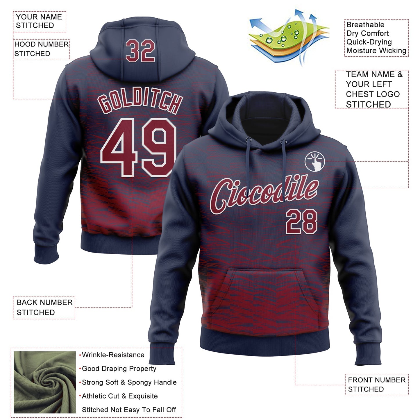 Custom Stitched Navy Crimson-White Line Sports Pullover Sweatshirt Hoodie view 4