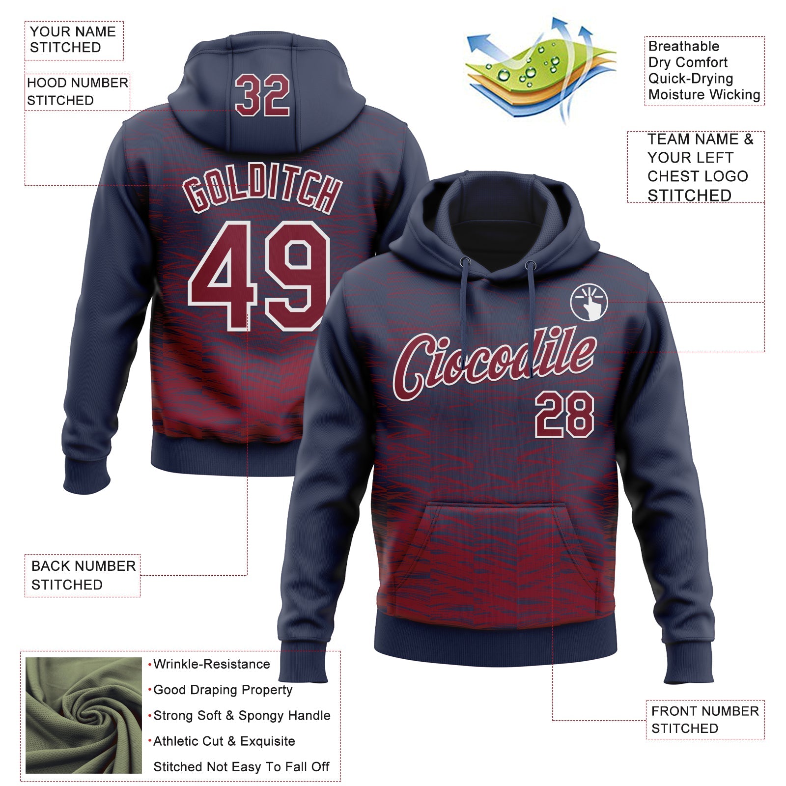 Custom Stitched Navy Crimson-White Line Sports Pullover Sweatshirt Hoodie view 4