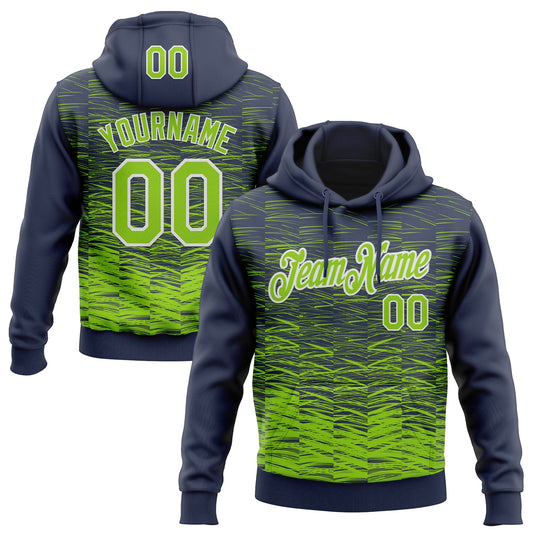 Custom Stitched Navy Neon Green-White Line Sports Pullover Sweatshirt Hoodie - Main View