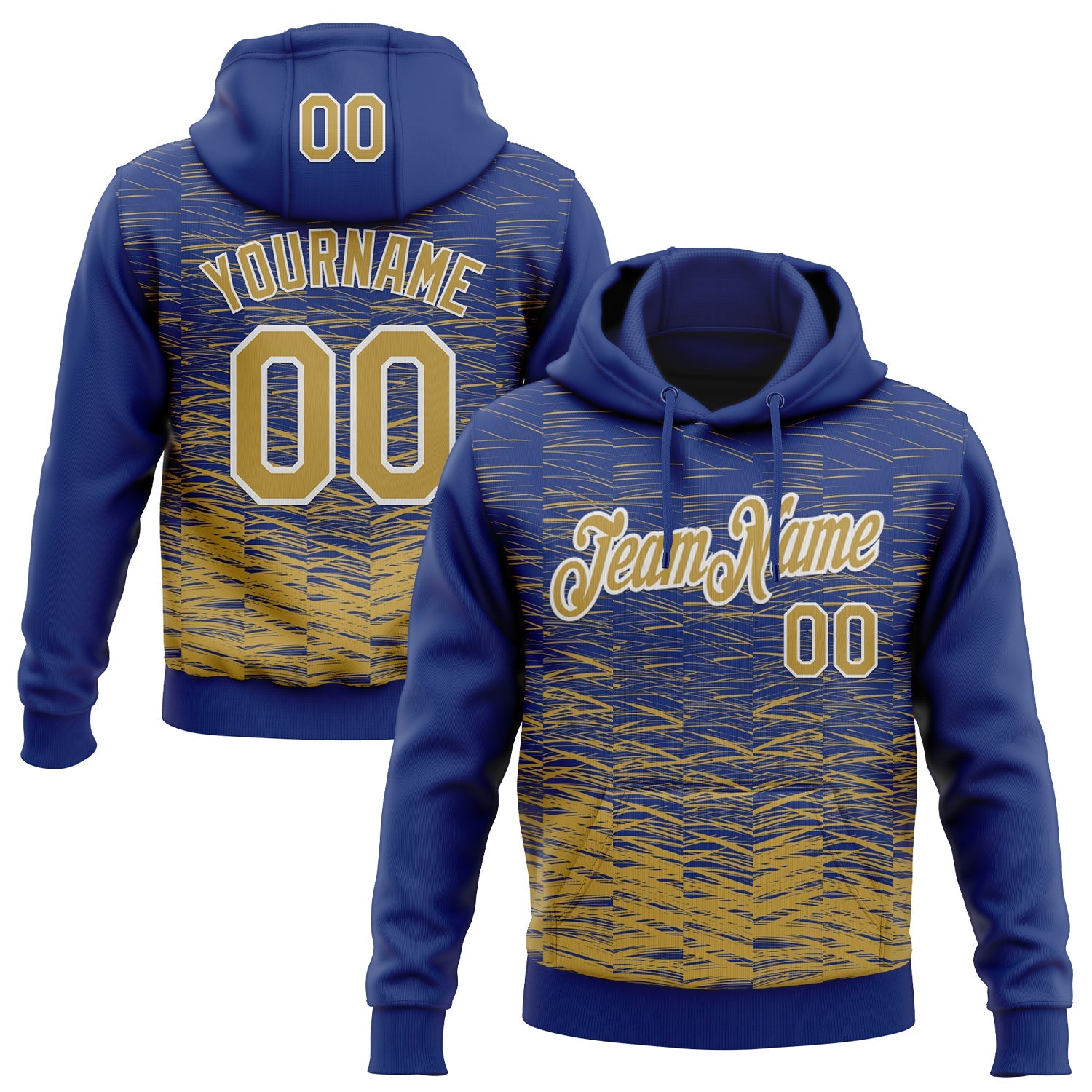 Custom Stitched Royal Old Gold-White Line Sports Pullover Sweatshirt Hoodie - Main View