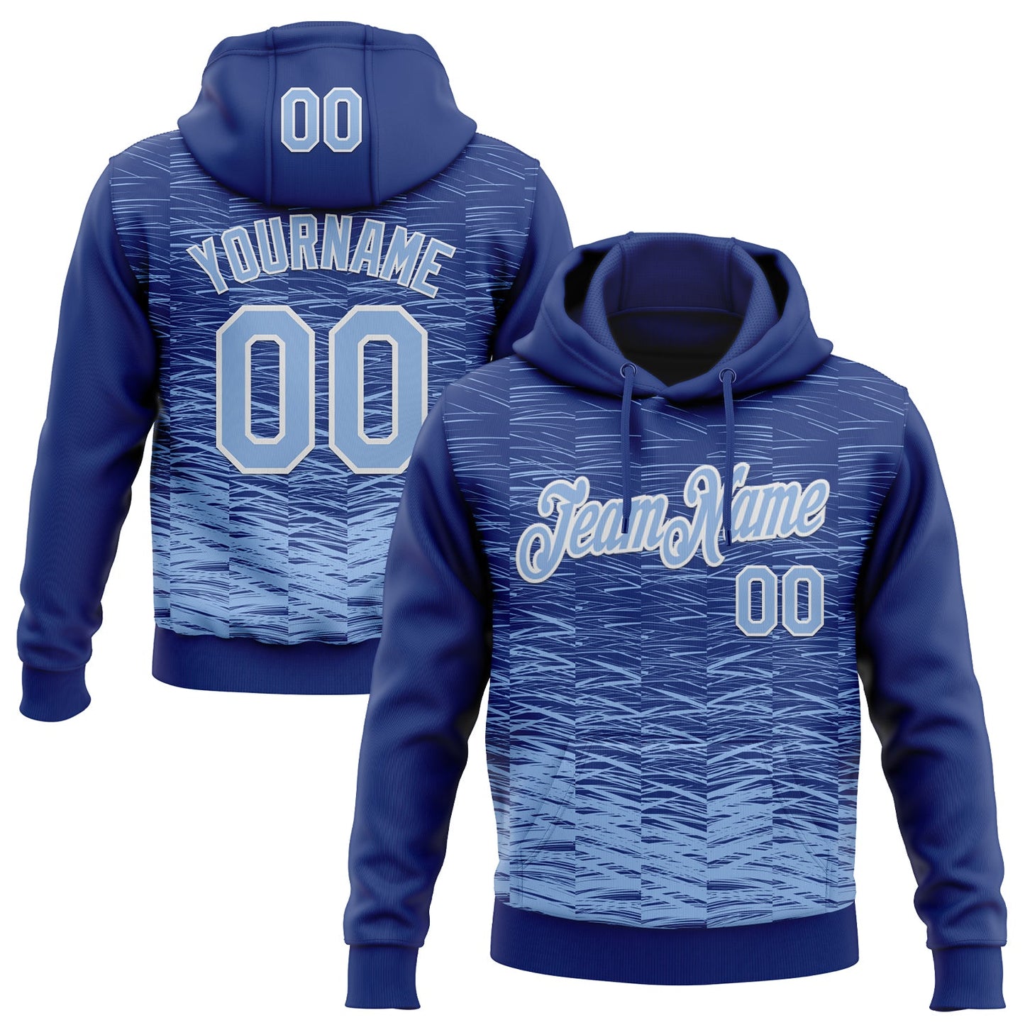 Custom Stitched Royal Light Blue-White Line Sports Pullover Sweatshirt Hoodie - Main View