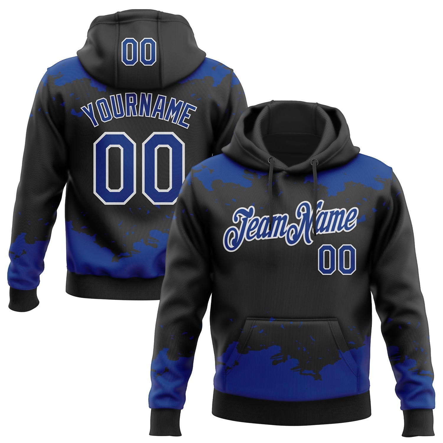 Custom Stitched Black Royal-White Fragment Pattern Sports Pullover Sweatshirt Hoodie - Main View