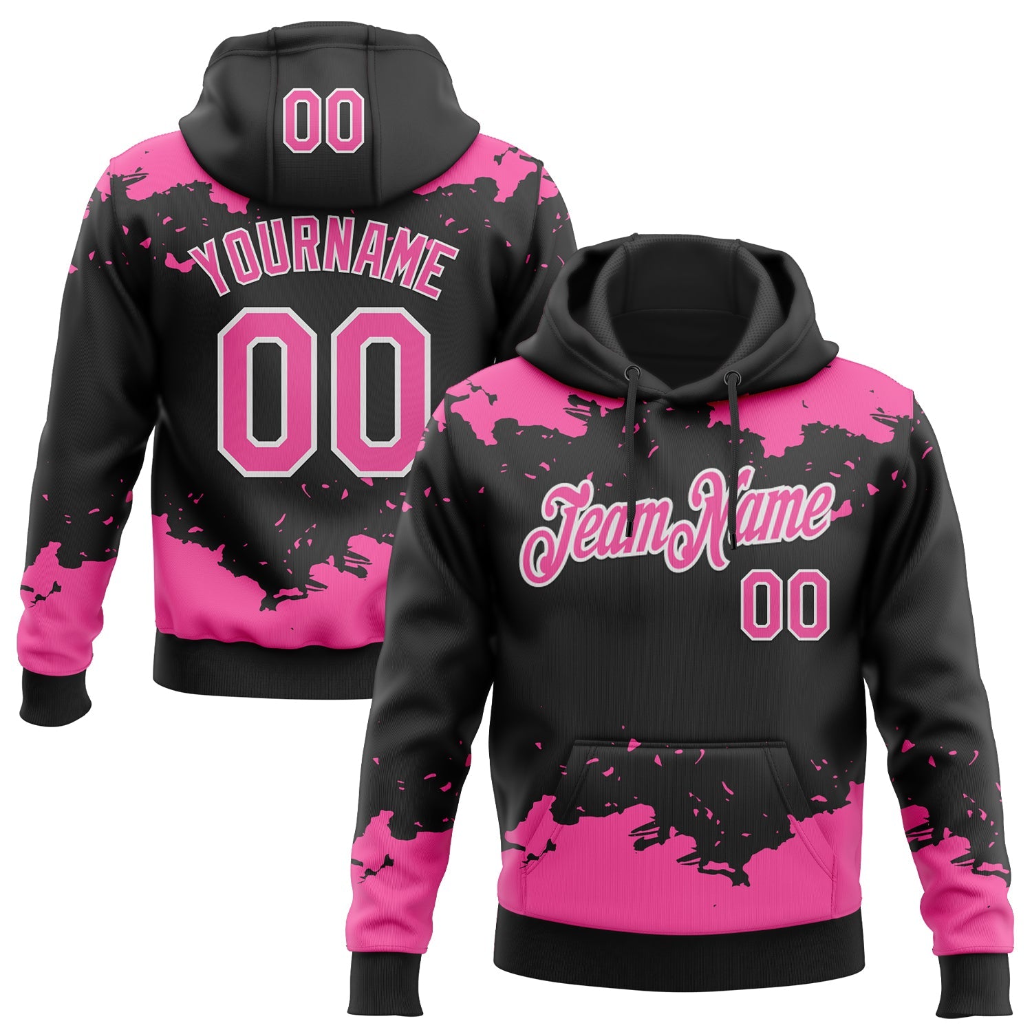 Custom Stitched Black Pink-White Fragment Pattern Sports Pullover Sweatshirt Hoodie - Main View