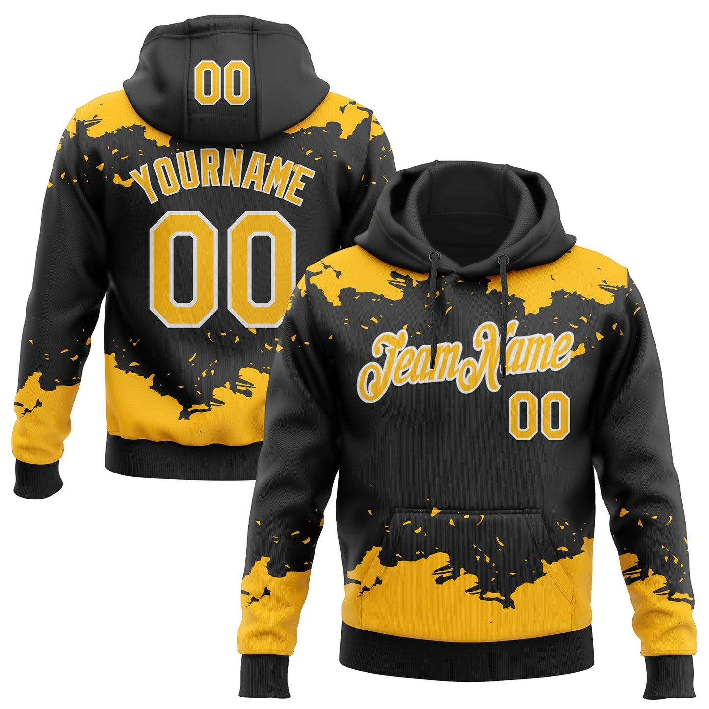 Custom Stitched Black Gold-White Fragment Pattern Sports Pullover Sweatshirt Hoodie - Main View
