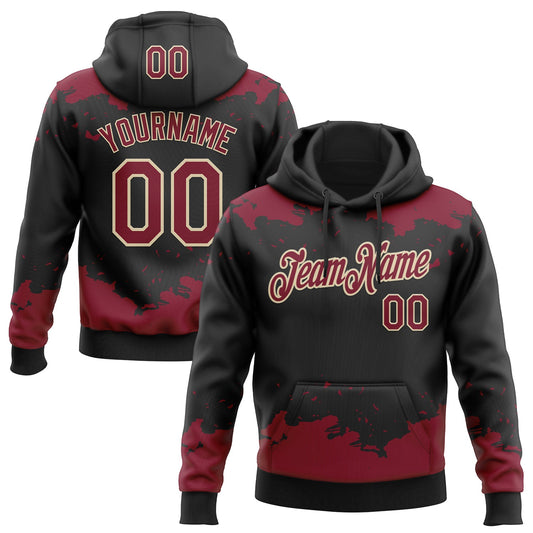 Custom Stitched Black Crimson-Cream Fragment Pattern Sports Pullover Sweatshirt Hoodie - Main View