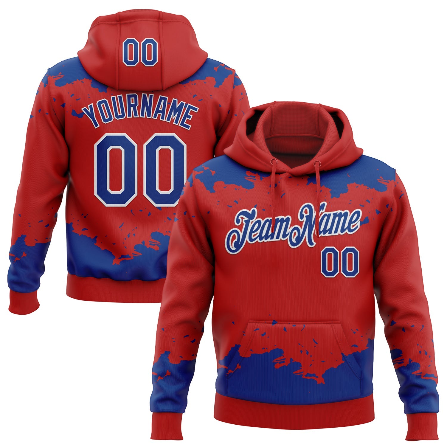 Custom Stitched Red Royal-White Fragment Pattern Sports Pullover Sweatshirt Hoodie - Main View