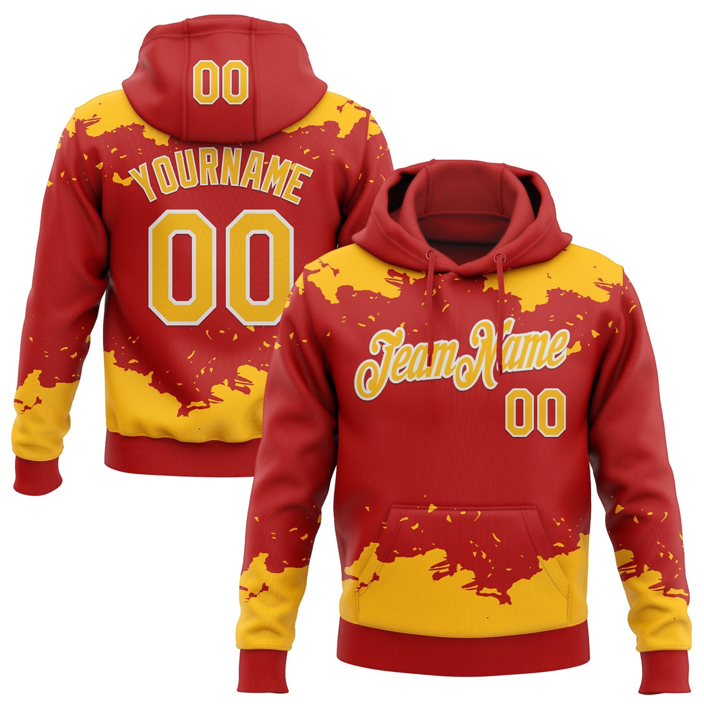 Custom Stitched Red Gold-White Fragment Pattern Sports Pullover Sweatshirt Hoodie - Main View