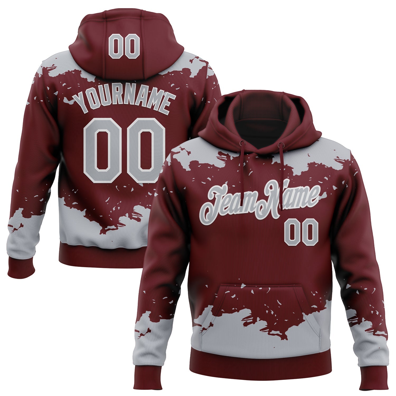 Custom Stitched Burgundy Gray-White Fragment Pattern Sports Pullover Sweatshirt Hoodie - Main View