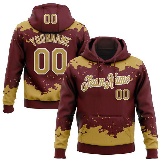 Custom Stitched Burgundy Old Gold-White Fragment Pattern Sports Pullover Sweatshirt Hoodie - Main View