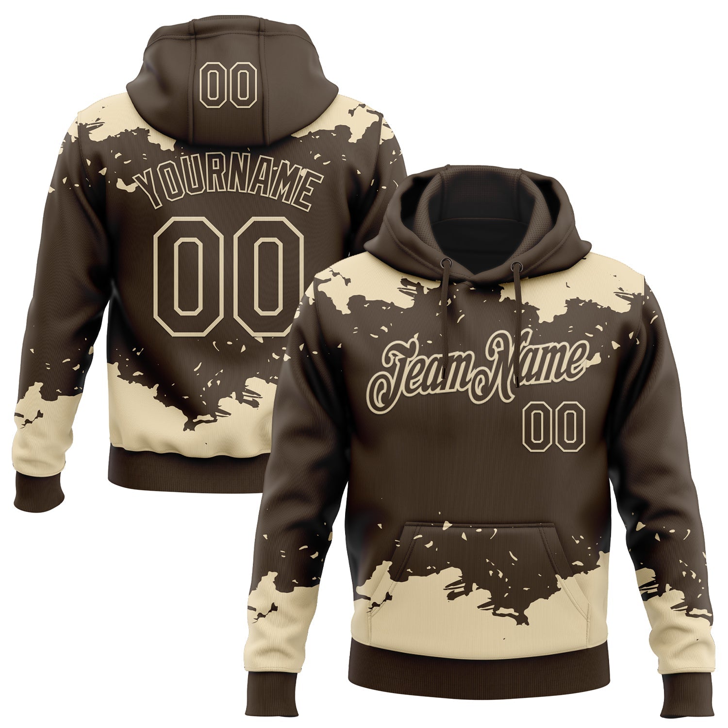Custom Stitched Brown Cream Fragment Pattern Sports Pullover Sweatshirt Hoodie - Main View