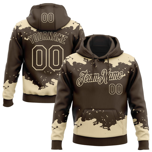 Custom Stitched Brown Cream Fragment Pattern Sports Pullover Sweatshirt Hoodie - Main View