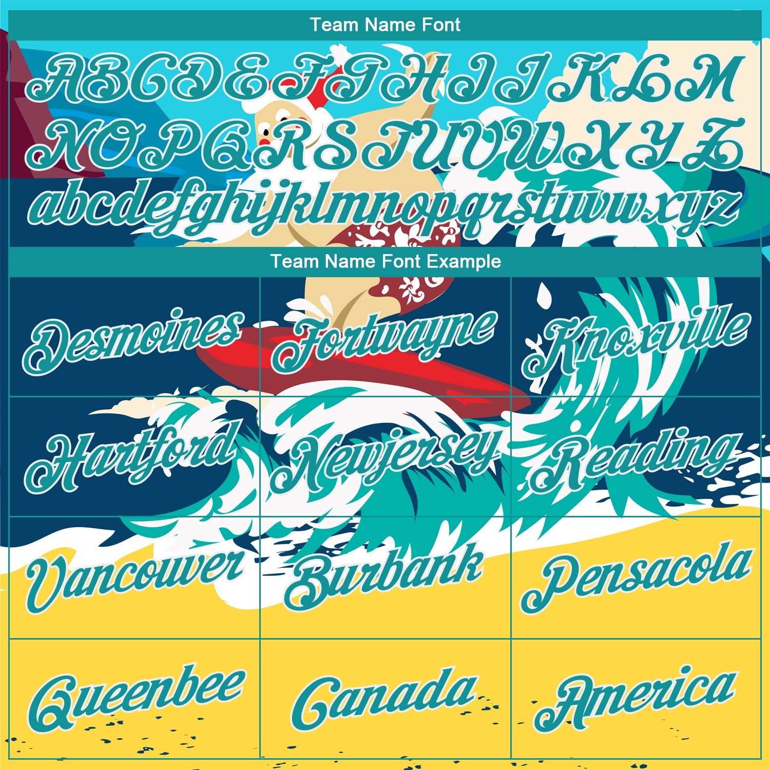 Custom Stitched Navy Aqua-Gold 3D Tropical Christmas Seaside Holiday Surfing Santa Sports Pullover Sweatshirt Hoodie view 3