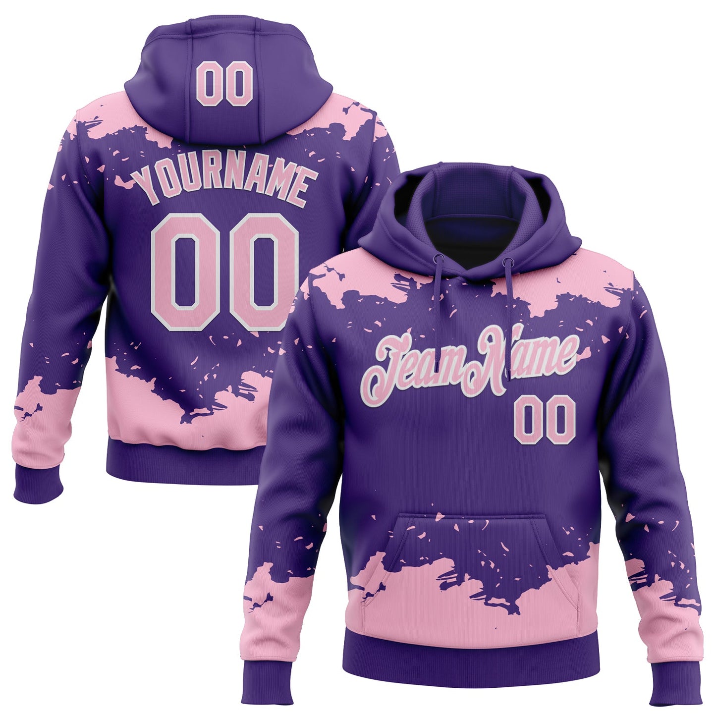 Custom Stitched Purple Light Pink-White Fragment Pattern Sports Pullover Sweatshirt Hoodie - Main View