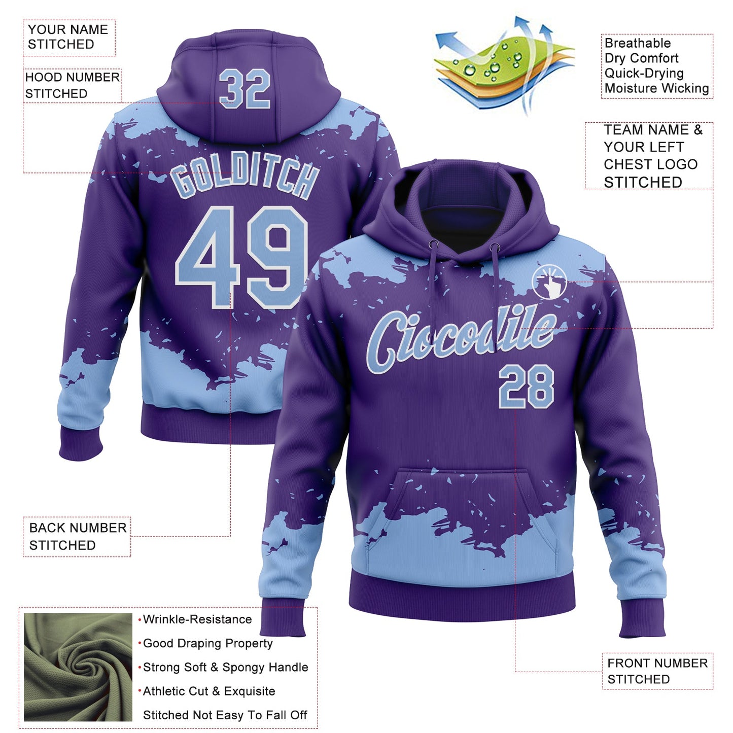 Custom Stitched Purple Light Blue-White Fragment Pattern Sports Pullover Sweatshirt Hoodie view 4