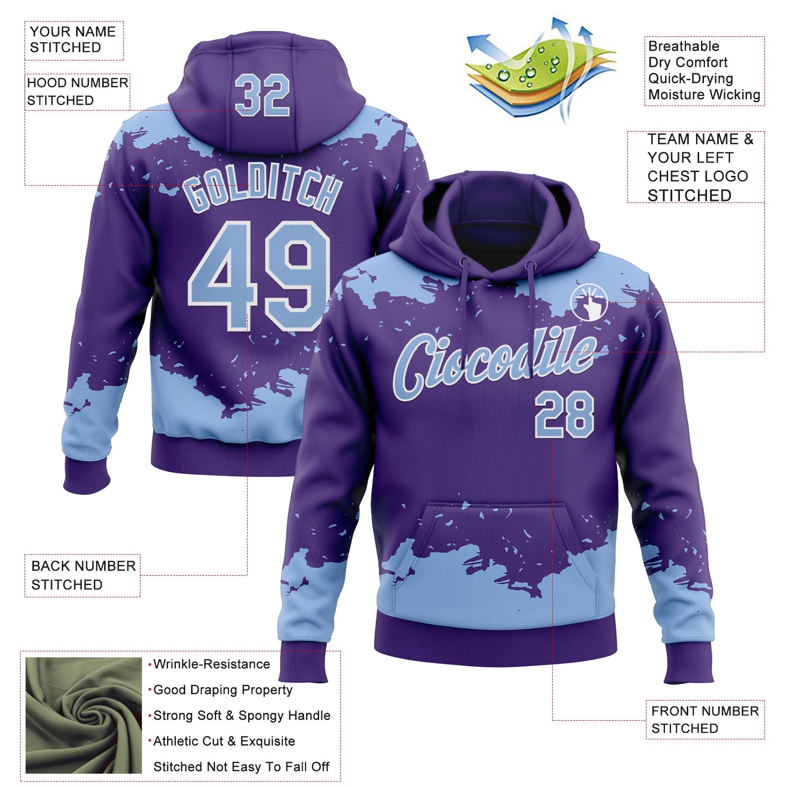 Custom Stitched Purple Light Blue-White Fragment Pattern Sports Pullover Sweatshirt Hoodie view 4