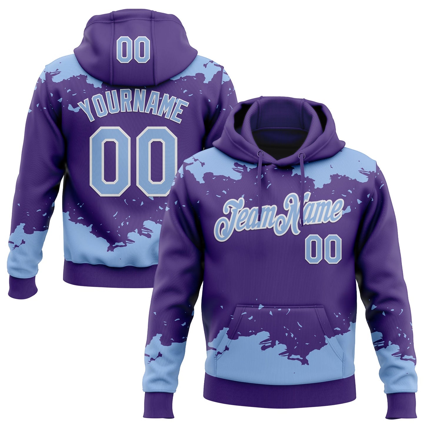 Custom Stitched Purple Light Blue-White Fragment Pattern Sports Pullover Sweatshirt Hoodie - Main View