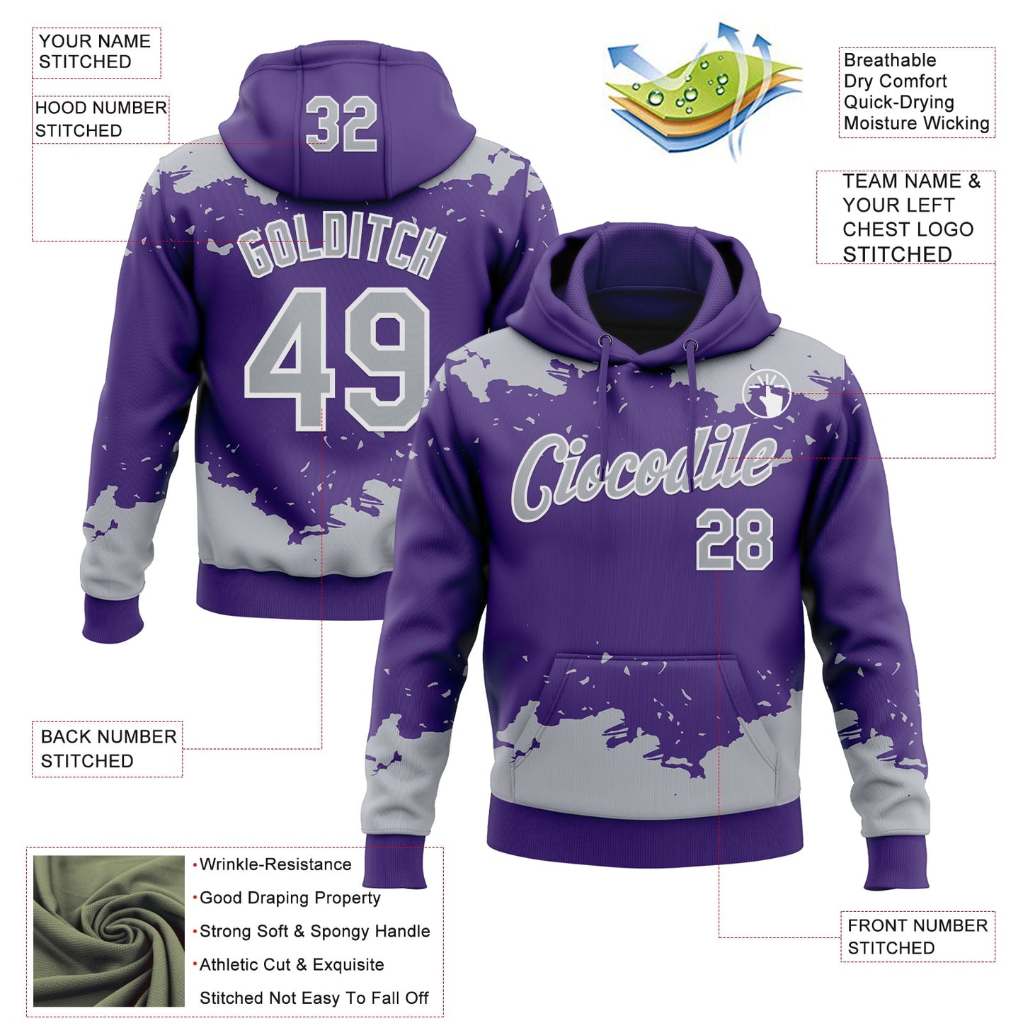 Custom Stitched Purple Gray-White Fragment Pattern Sports Pullover Sweatshirt Hoodie view 4