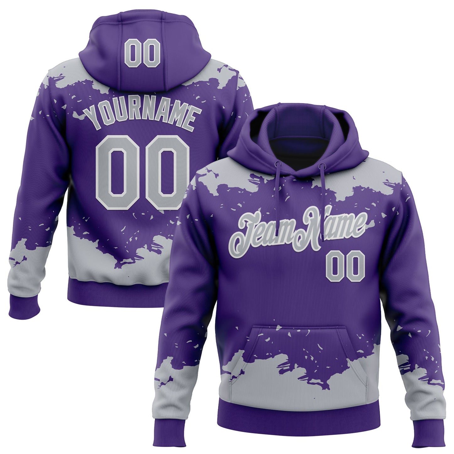 Custom Stitched Purple Gray-White Fragment Pattern Sports Pullover Sweatshirt Hoodie - Main View