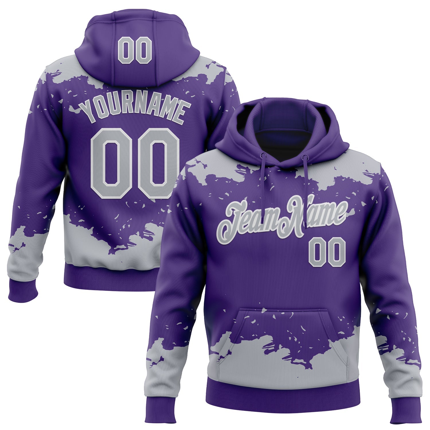 Custom Stitched Purple Gray-White Fragment Pattern Sports Pullover Sweatshirt Hoodie - Main View
