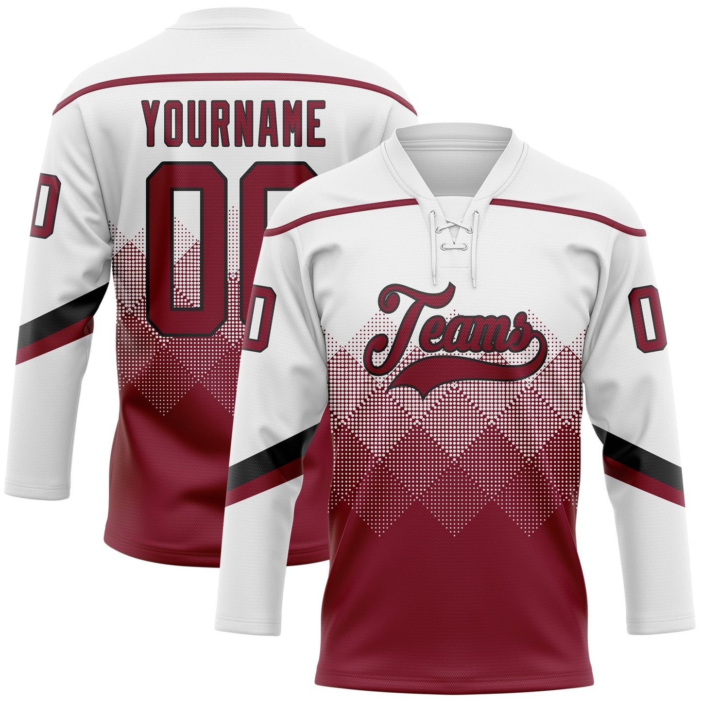 Custom White Crimson-Black 3D Pattern Gradient Square Shapes Hockey Lace Neck Jersey - Main View
