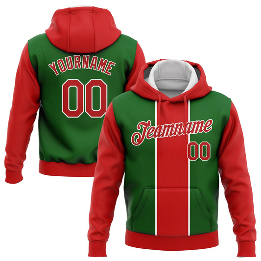 Custom Stitched Kelly Green Red-White 3D Christmas Sports Pullover Sweatshirt Hoodie - Main View