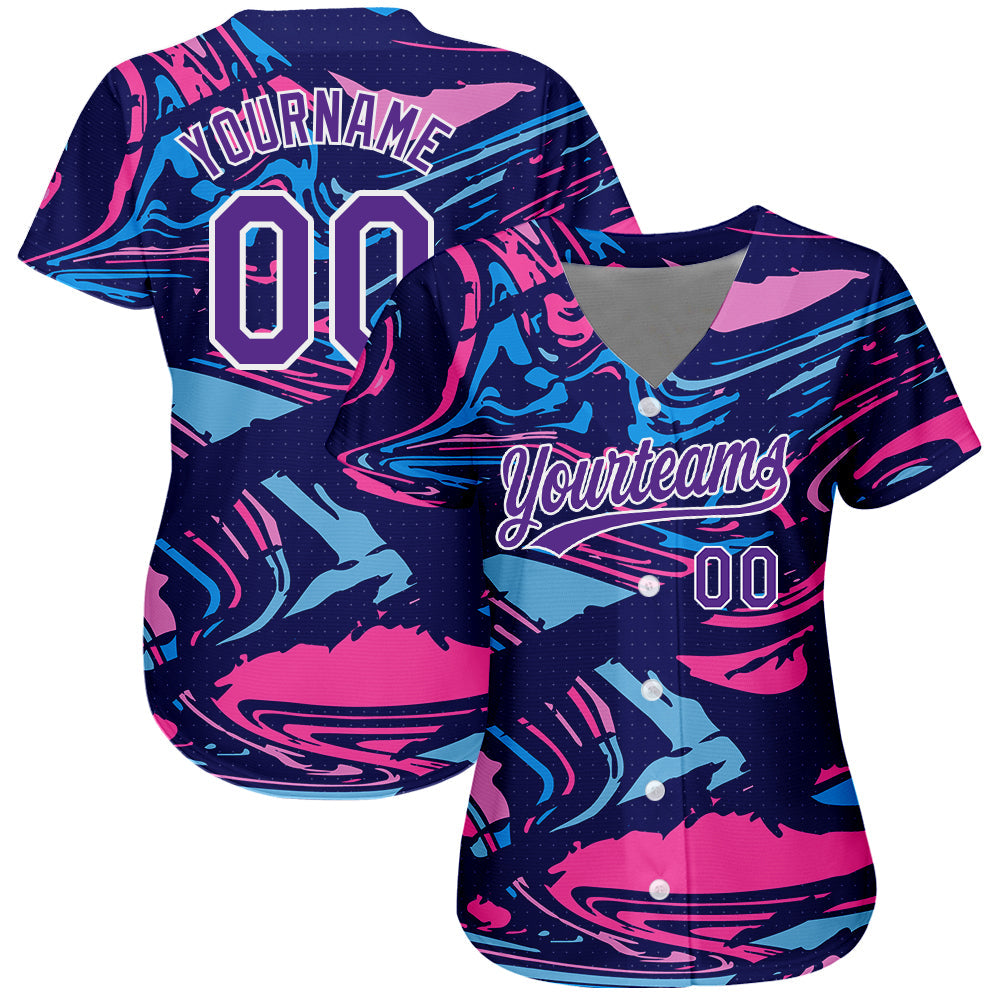 Custom Figure Purple-White 3D Pattern Design Authentic Baseball Jersey view 2