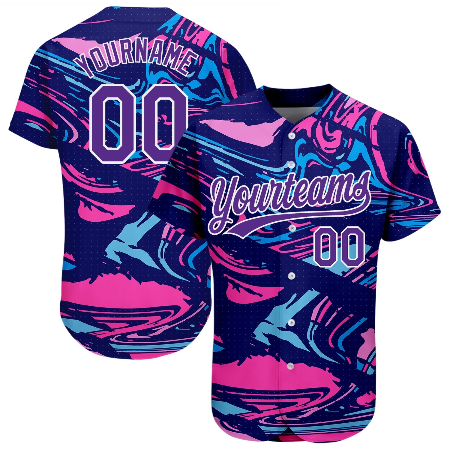 Custom Figure Purple-White 3D Pattern Design Authentic Baseball Jersey - Main View