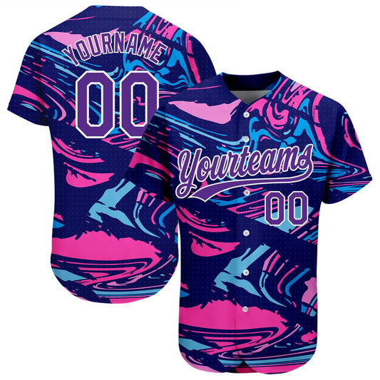 Custom Figure Purple-White 3D Pattern Design Authentic Baseball Jersey - Main View