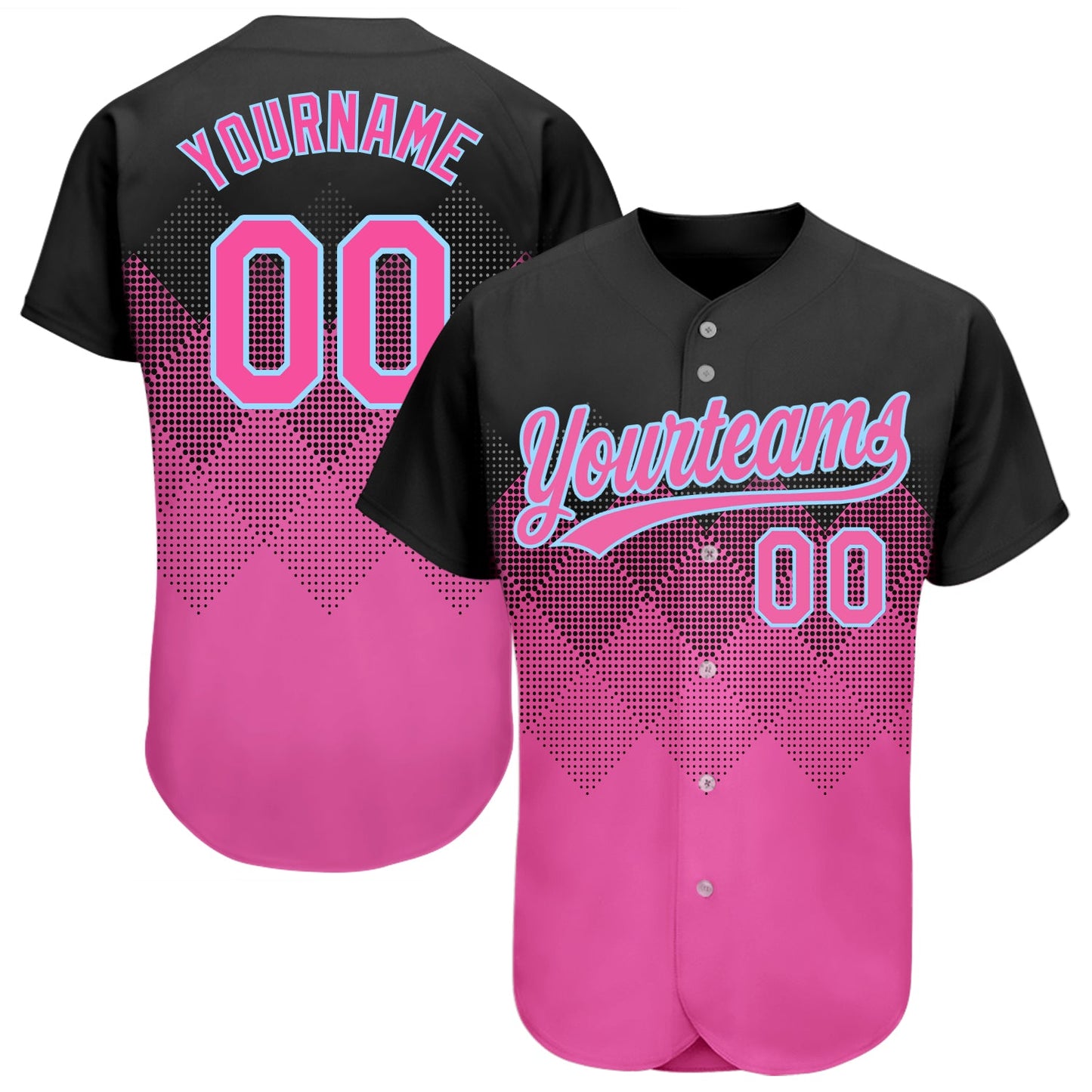Custom Black Pink-Light Blue 3D Pattern Design Authentic Baseball Jersey - Main View