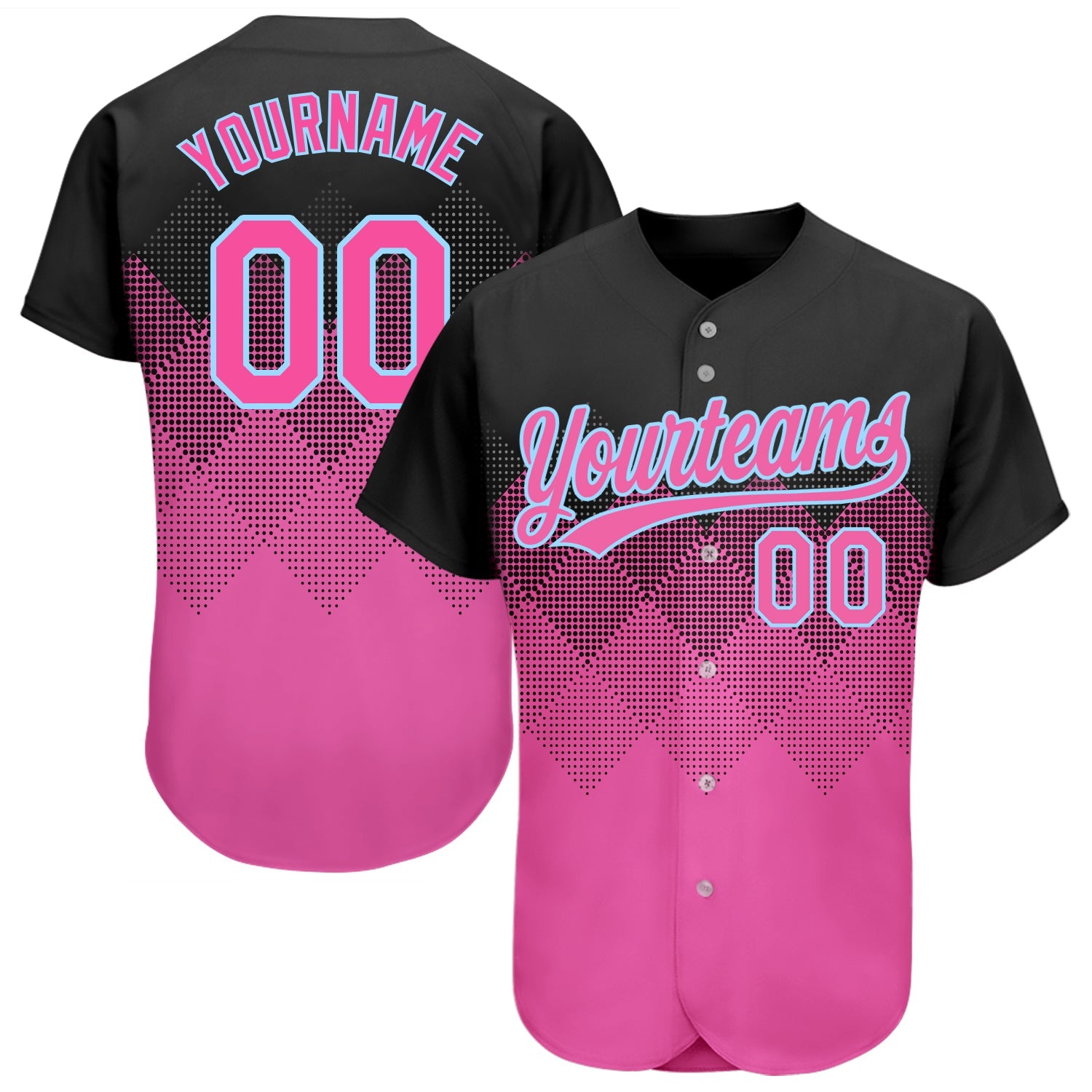 Custom Black Pink-Light Blue 3D Pattern Design Authentic Baseball Jersey - Main View