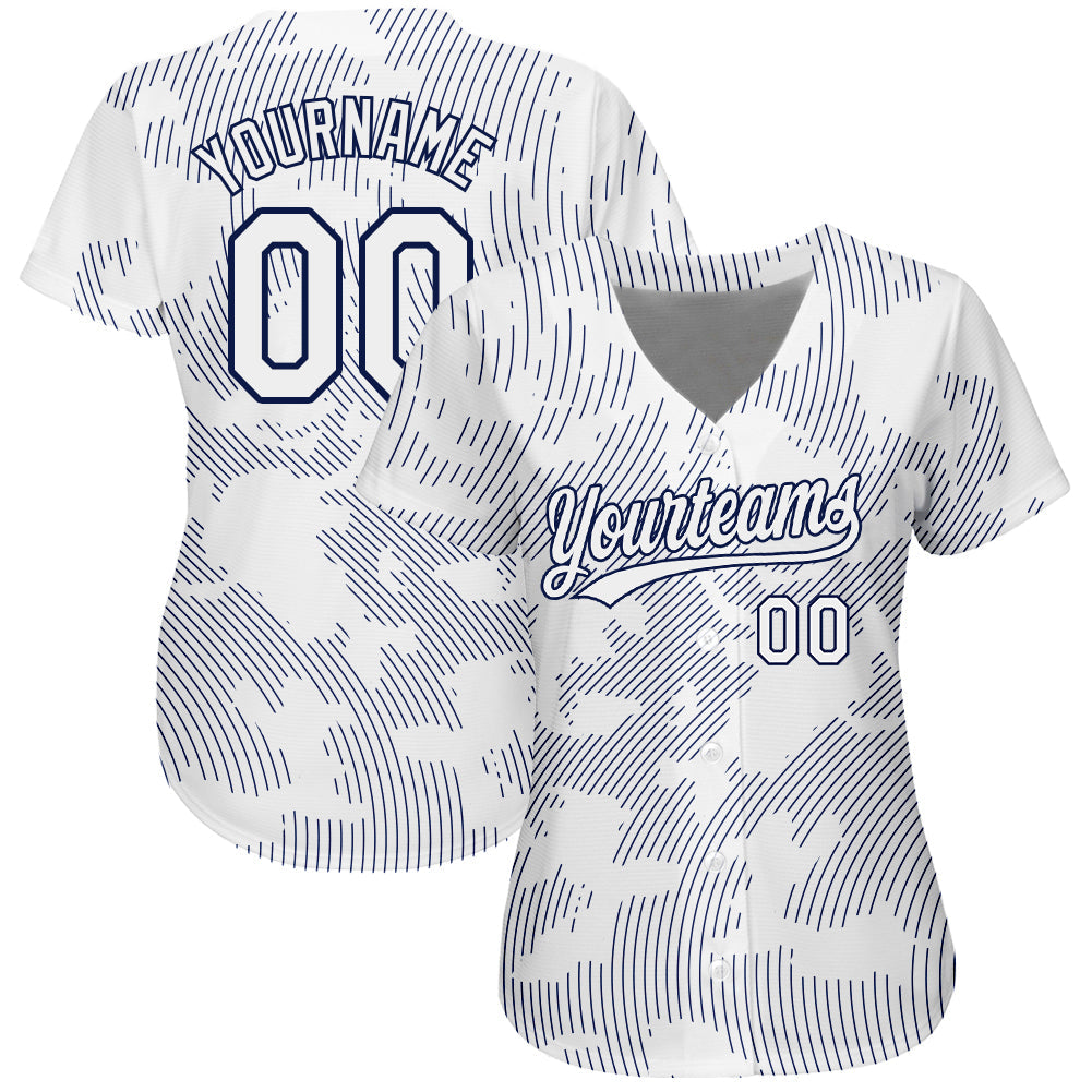 Custom White White-Navy 3D Pattern Design Authentic Baseball Jersey view 2