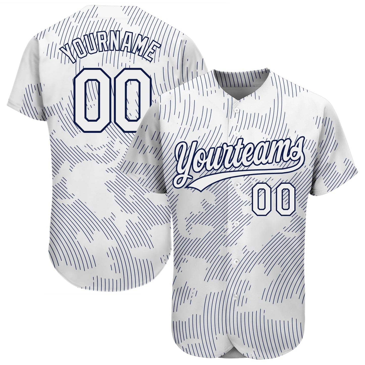 Custom White White-Navy 3D Pattern Design Authentic Baseball Jersey - Main View