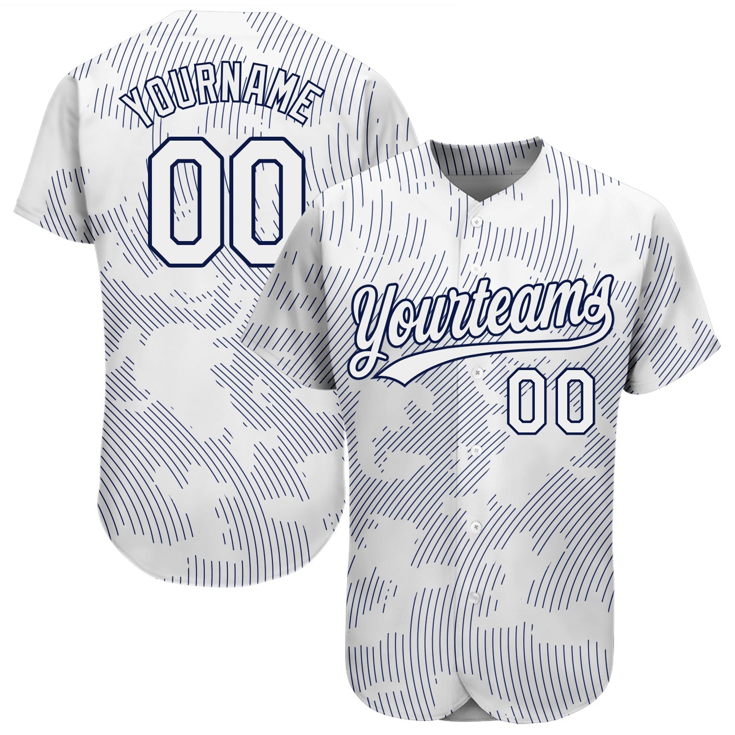 Custom White White-Navy 3D Pattern Design Authentic Baseball Jersey - Main View