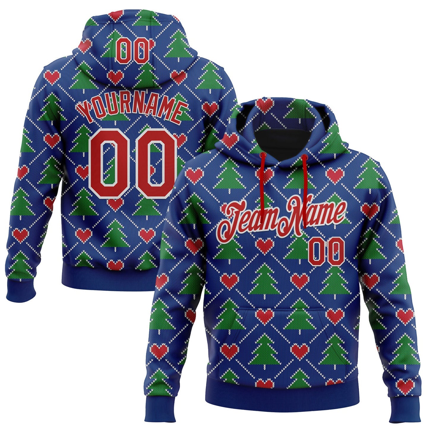 Custom Stitched Royal Red-White 3D Christmas Plaid Sports Pullover Sweatshirt Hoodie - Main View
