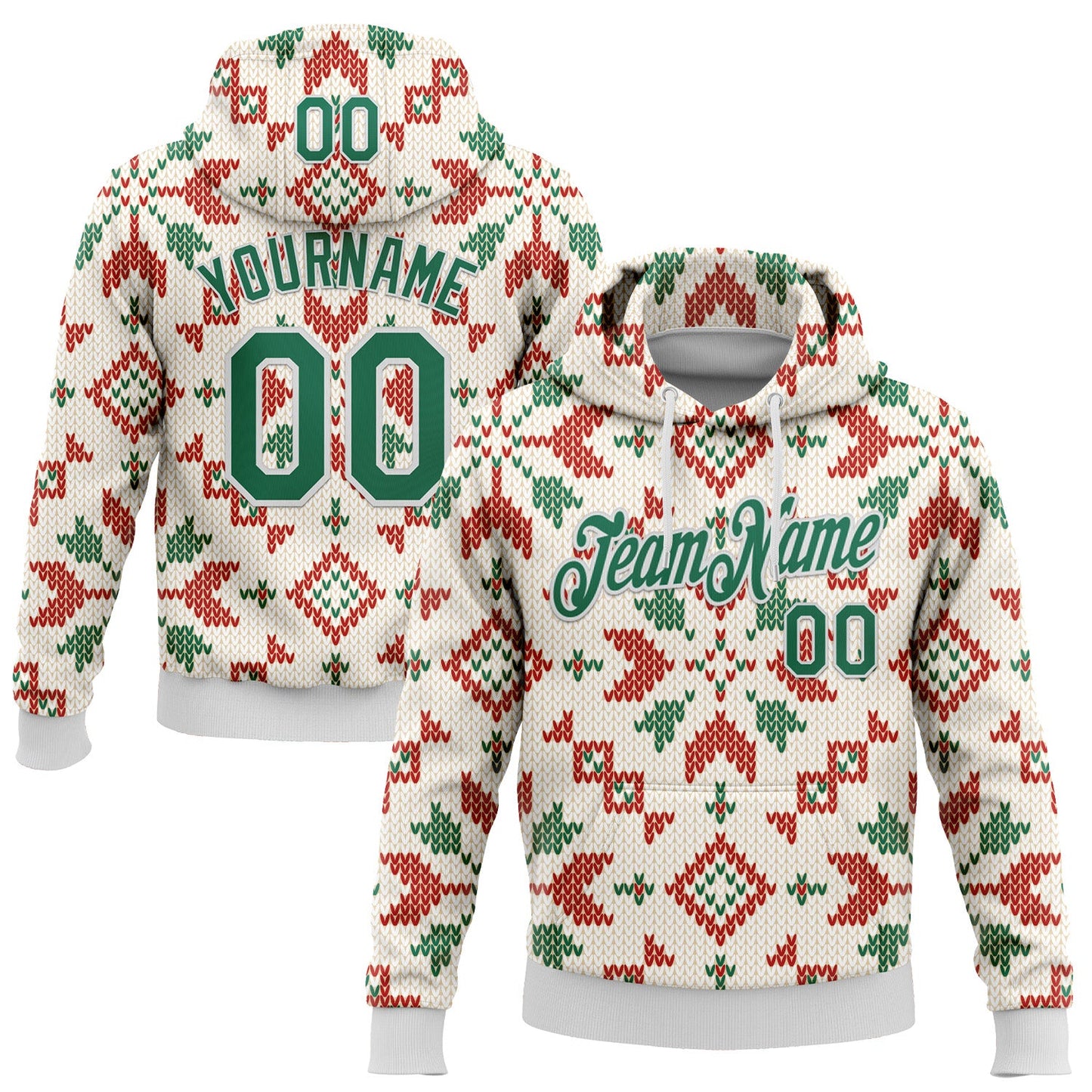 Custom Stitched City Cream Kelly Green-White 3D Christmas Sports Pullover Sweatshirt Hoodie - Main View