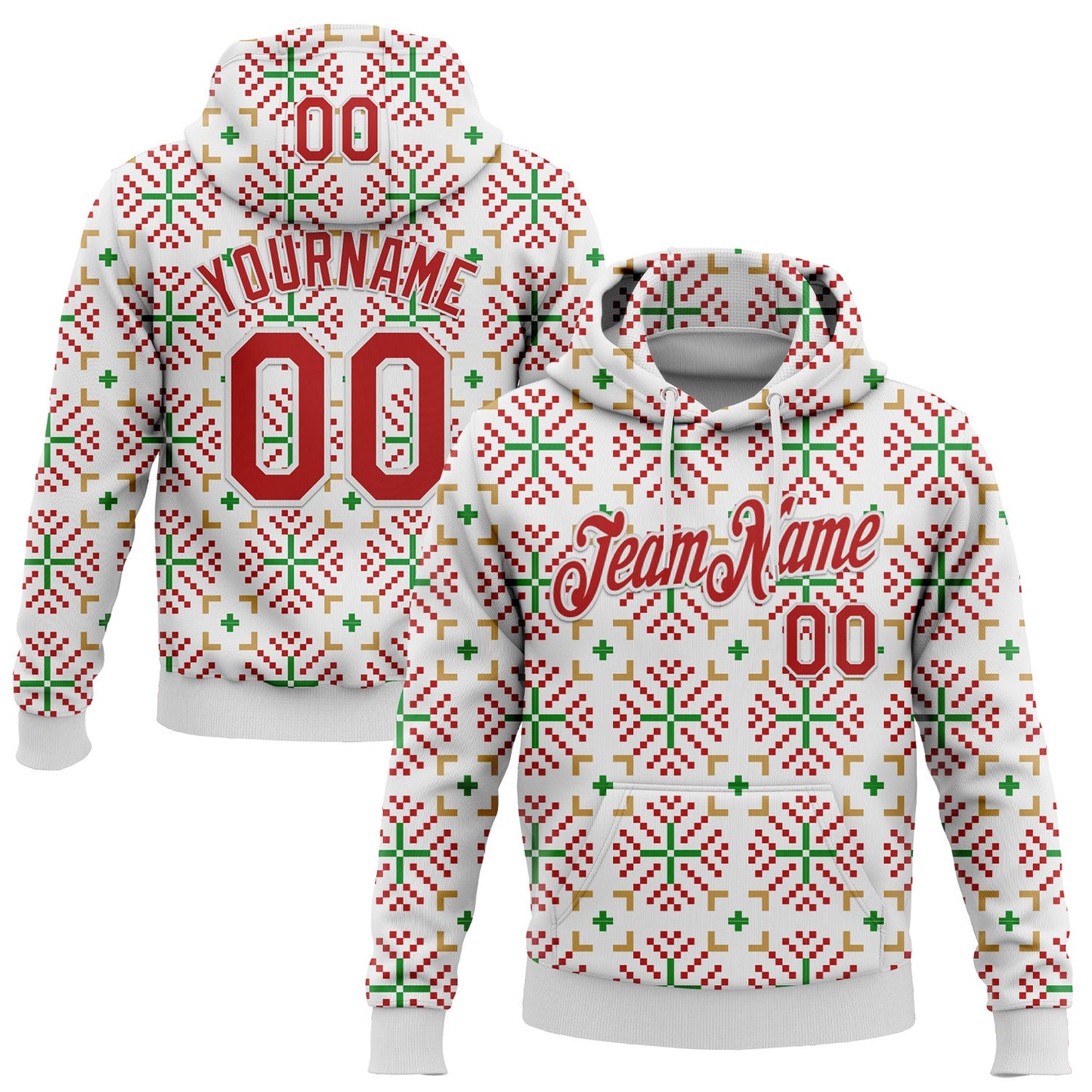 Custom Stitched White Red-White 3D Christmas Sports Pullover Sweatshirt Hoodie - Main View