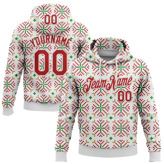 Custom Stitched White Red-White 3D Christmas Sports Pullover Sweatshirt Hoodie - Main View