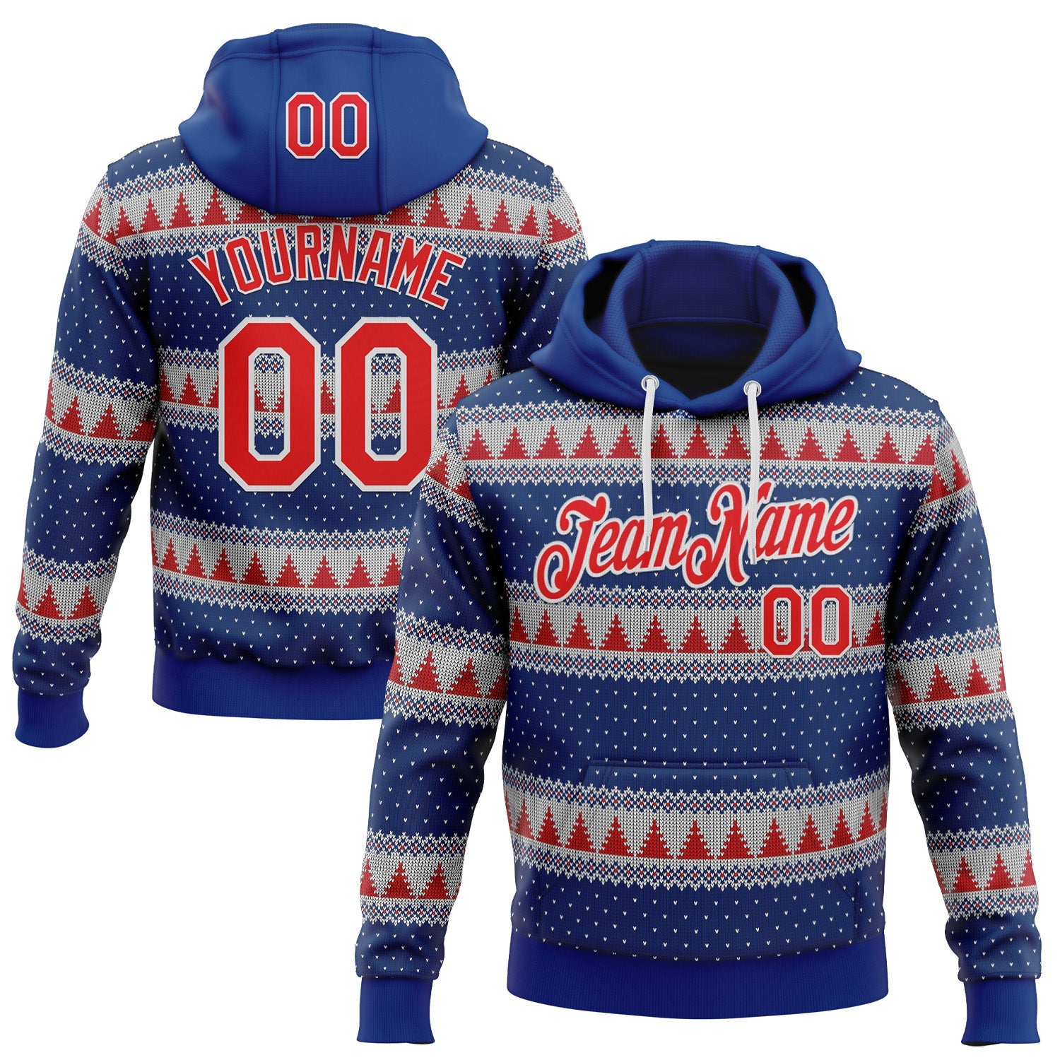 Custom Stitched Royal Red-White 3D Christmas Stripe Sports Pullover Sweatshirt Hoodie - Main View