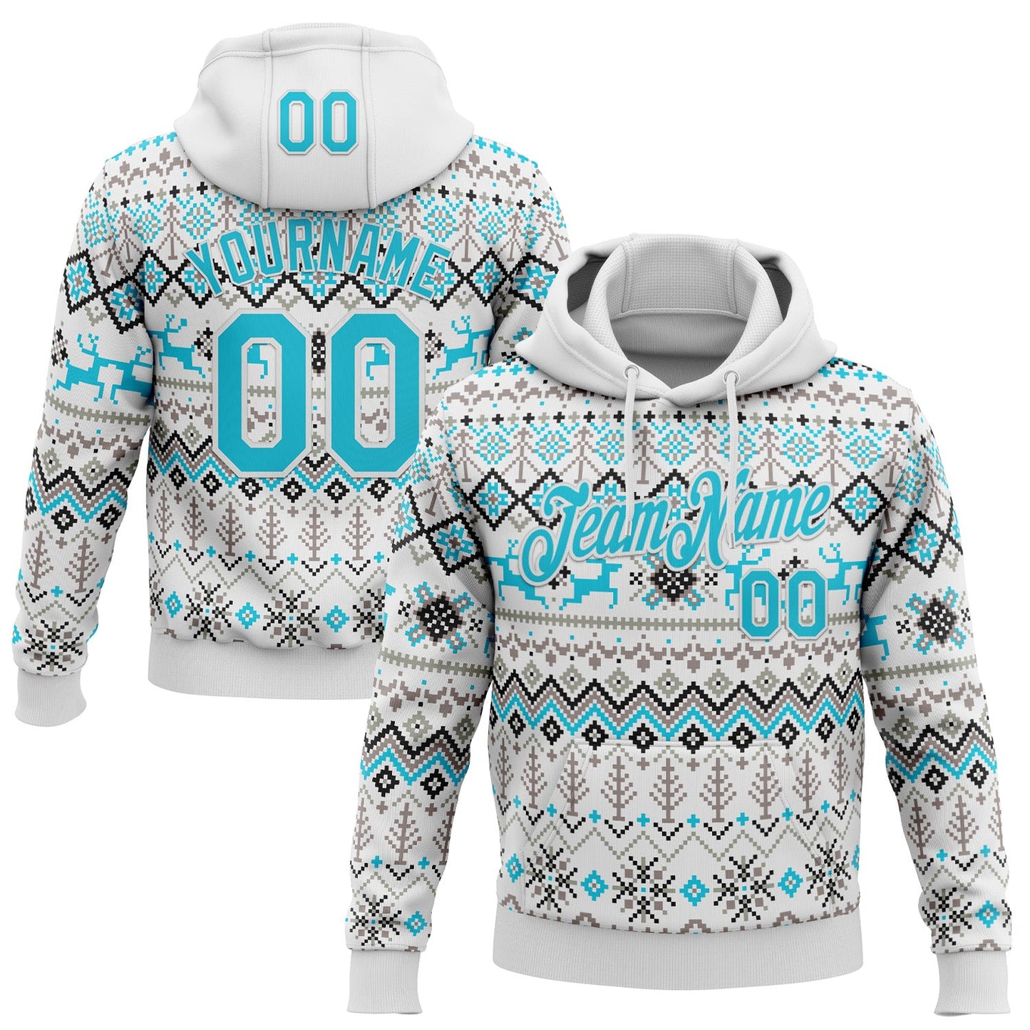 Custom Stitched White Lakes Blue-White 3D Christmas Ugly Sweater Sports Pullover Sweatshirt Hoodie - Main View
