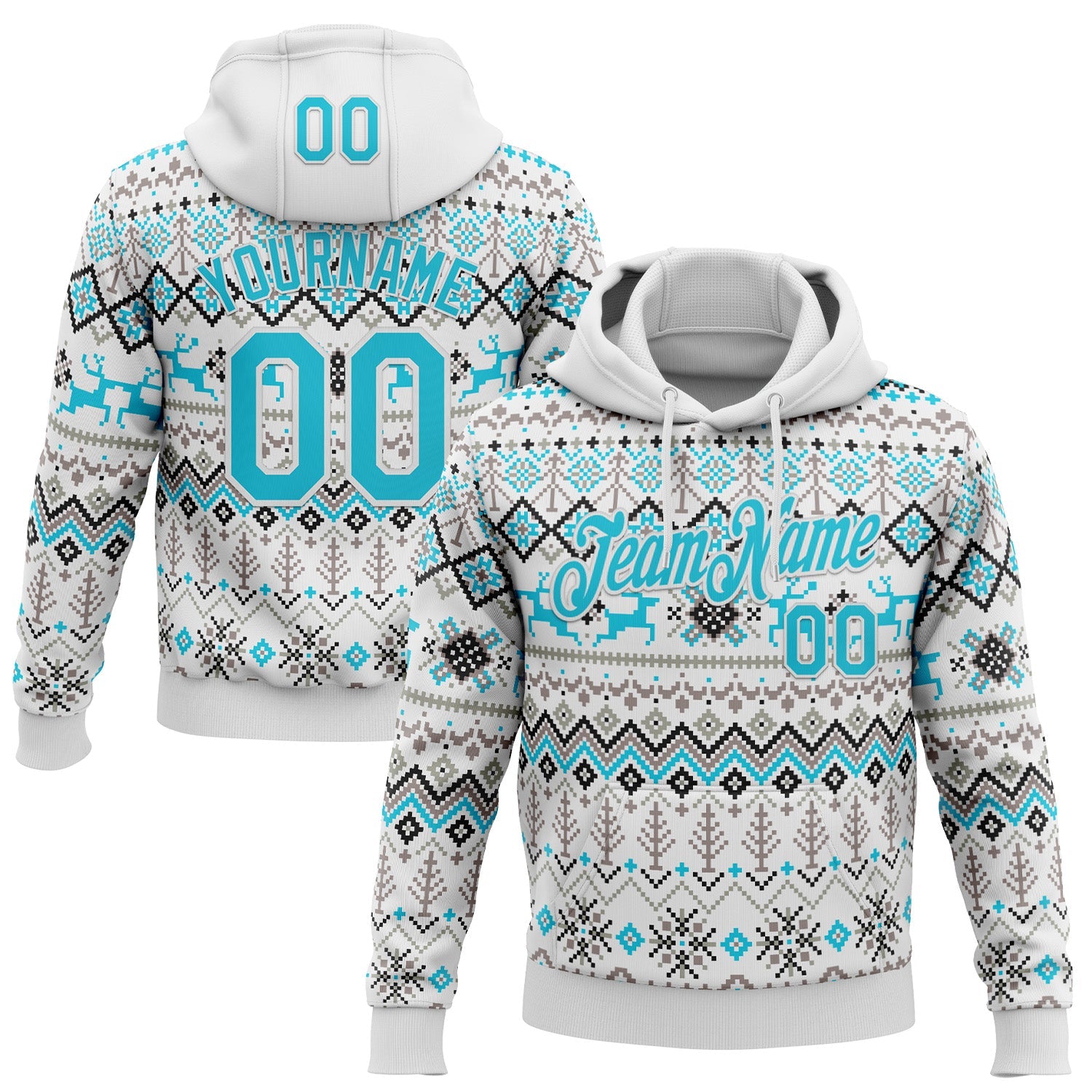 Custom Stitched White Lakes Blue-White 3D Christmas Ugly Sweater Sports Pullover Sweatshirt Hoodie - Main View