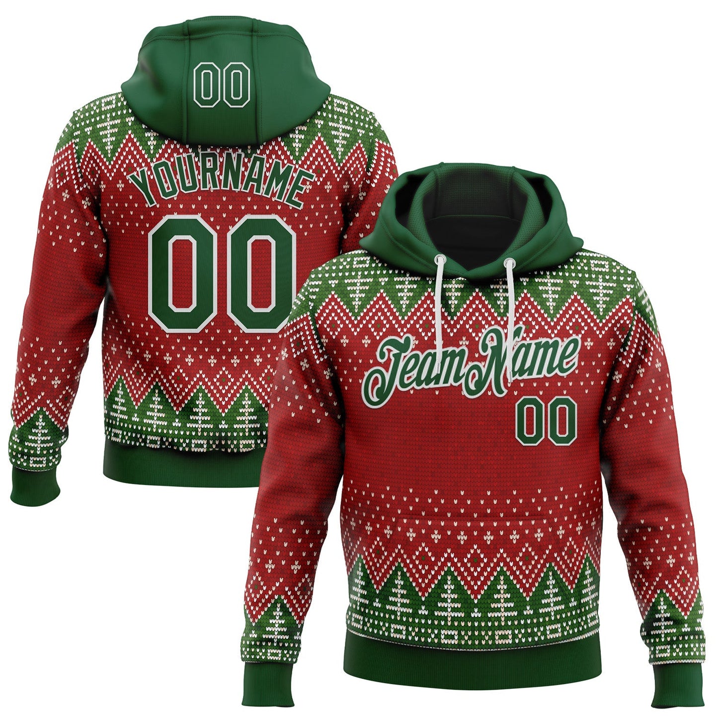 Custom Stitched Red Green-White 3D Christmas Ugly Sweater Sports Pullover Sweatshirt Hoodie - Main View