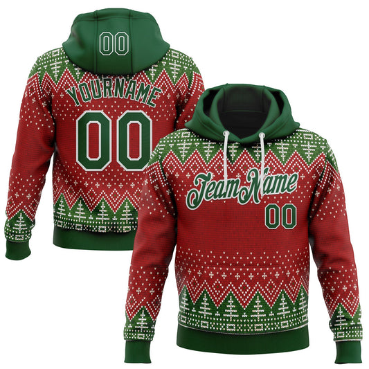 Custom Stitched Red Green-White 3D Christmas Ugly Sweater Sports Pullover Sweatshirt Hoodie - Main View