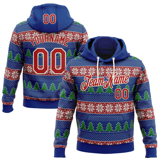 Custom Stitched Royal Red-Cream 3D Christmas Ugly Sweater Sports Pullover Sweatshirt Hoodie - Main View
