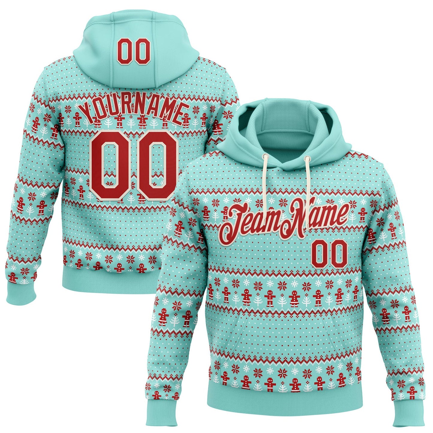 Custom Stitched Ice Blue Red-Cream 3D Christmas Ugly Sweater Sports Pullover Sweatshirt Hoodie - Main View
