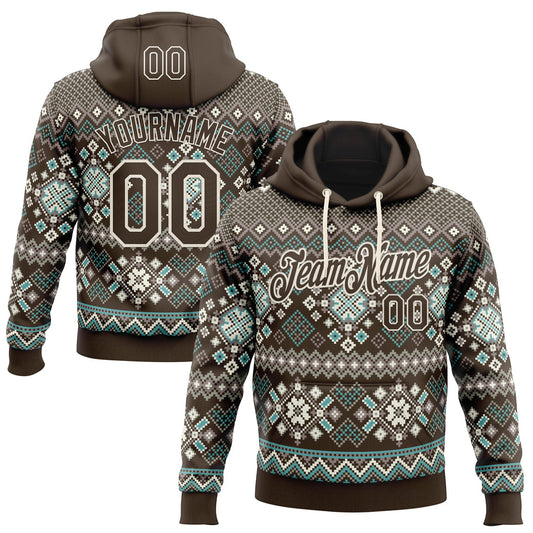 Custom Stitched Brown Brown-Cream 3D Christmas Ugly Sweater Sports Pullover Sweatshirt Hoodie - Main View