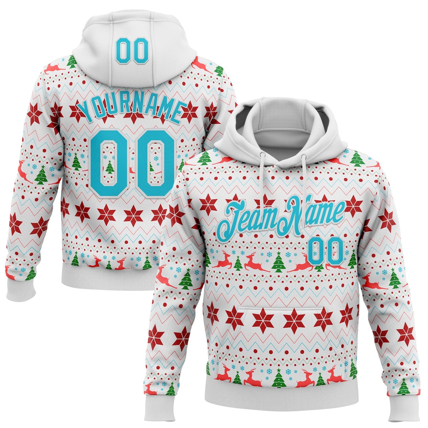 Custom Stitched White Lakes Blue-White 3D Christmas Ugly Sweater Sports Pullover Sweatshirt Hoodie - Main View